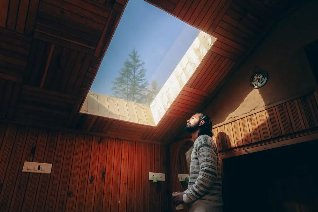 Wooden Attic Room With Skylight View
