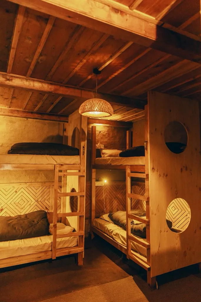 Wooden Bunk Beds Cozy Himalayan Hostel Room 1