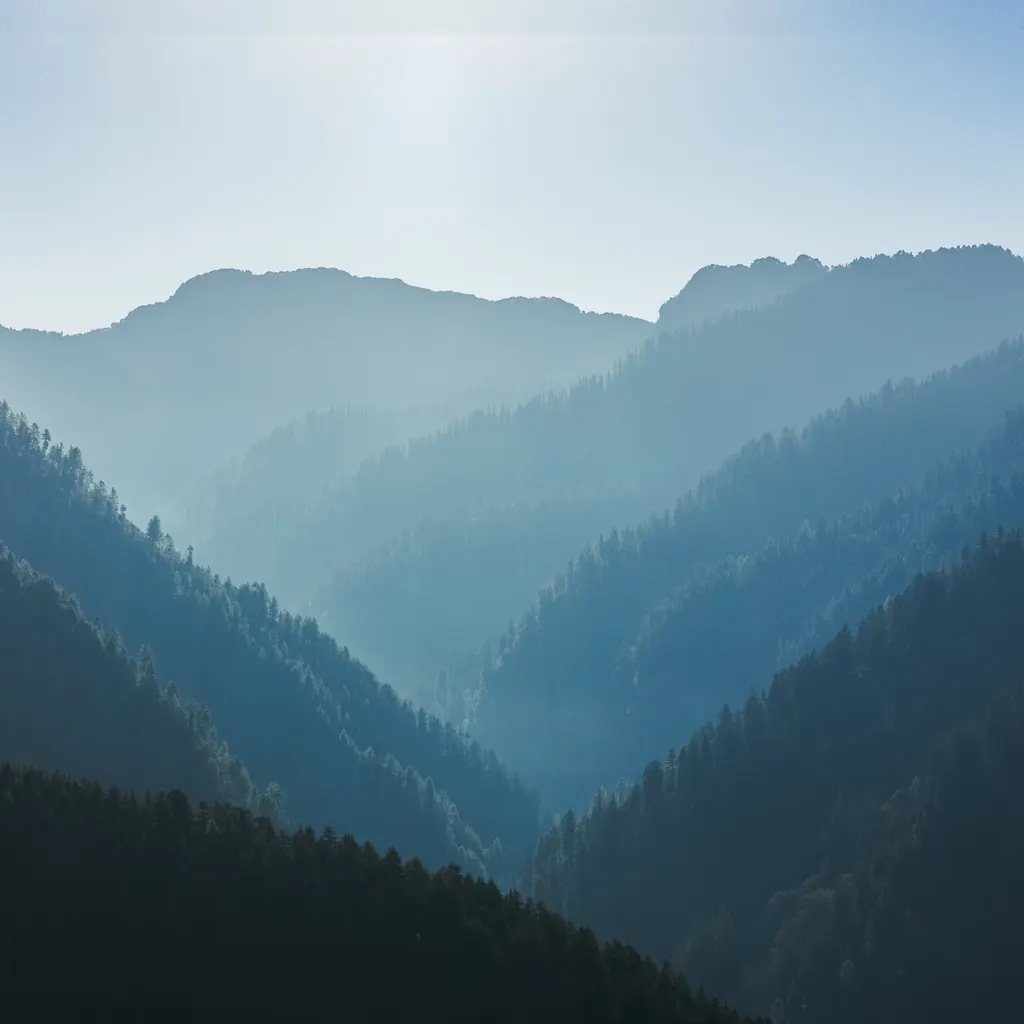 Hazy Mountain Sunrise View